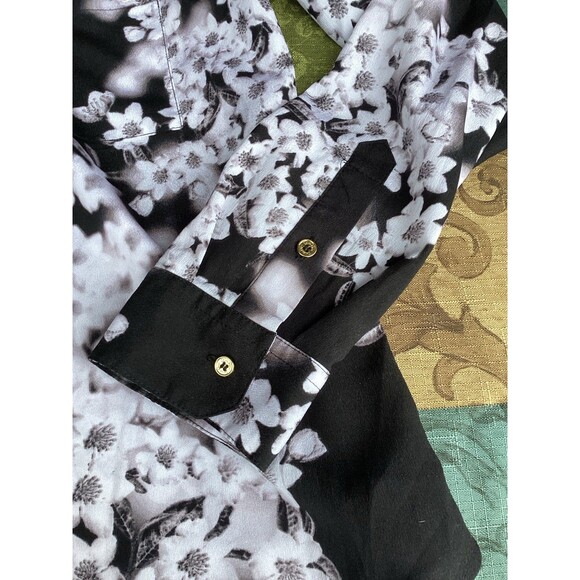Calvin Klein Floral Print Black & White Blouse Uneven Hem Size Small - Picture 2 of 11